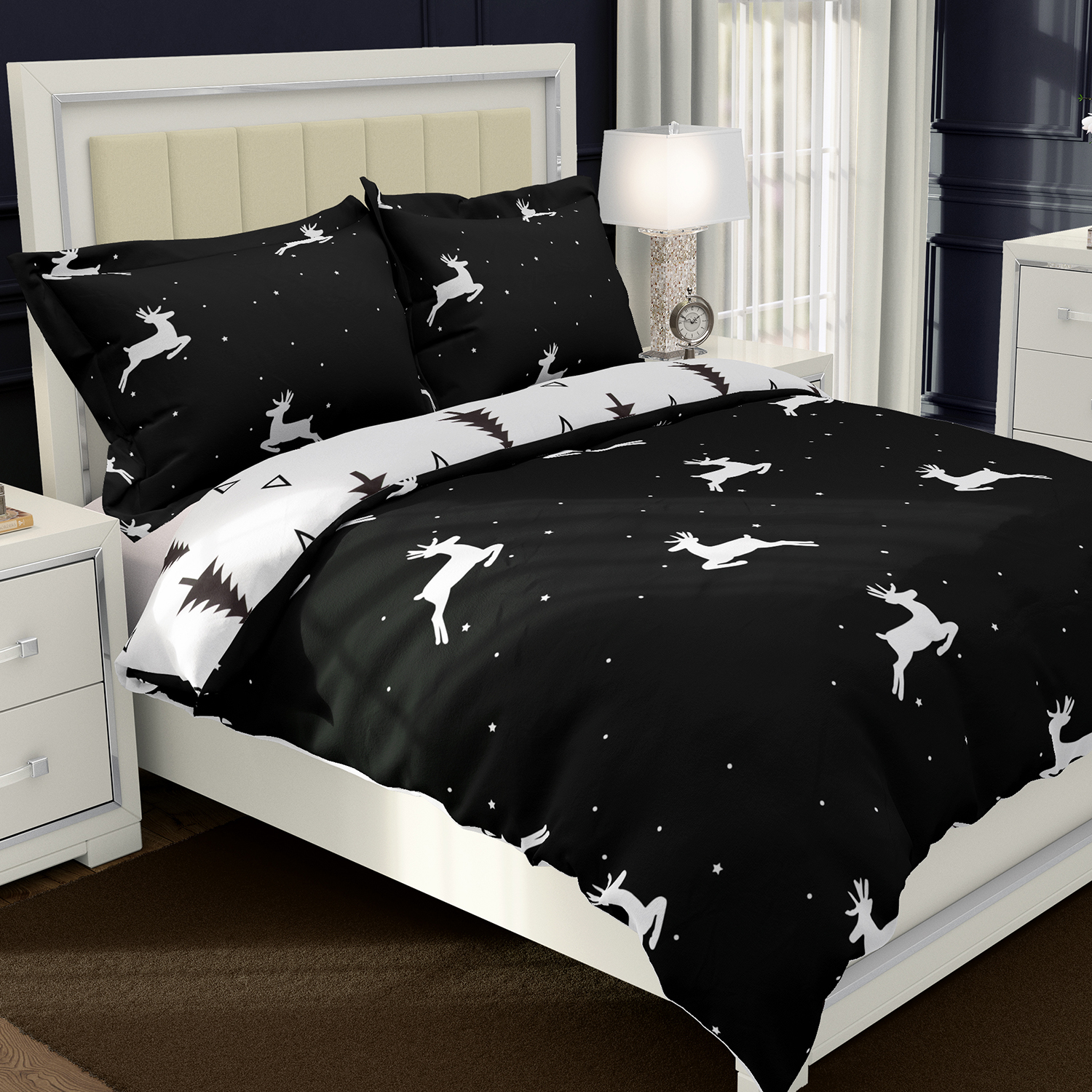 Polyester Elk Pattern Duvet Pillow Quilt Cover Sheet Cases Bedding Set 1.5m-2.0M
