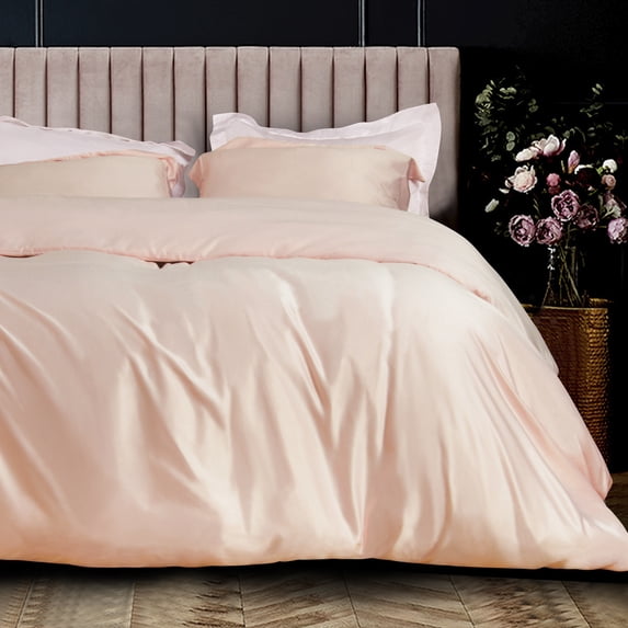 NTBAY 3 Pieces Satin King Duvet Cover Set, Ultra Luxury and Soft with Hidden Zipper Design Comforter Cover Set, Pink