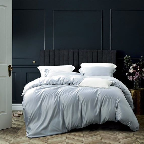 NTBAY 3 Pieces Satin Twin Duvet Cover Set, Ultra Luxury and Soft, Grey