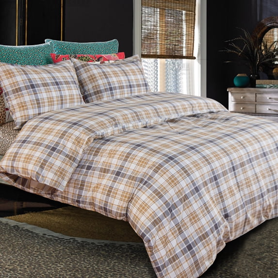 NTBAY 3 Pieces Washed Cotton King Duvet Cover Set, Breathable Zipper Closure Comforter Cover Set for Kids, Yellow Plaid