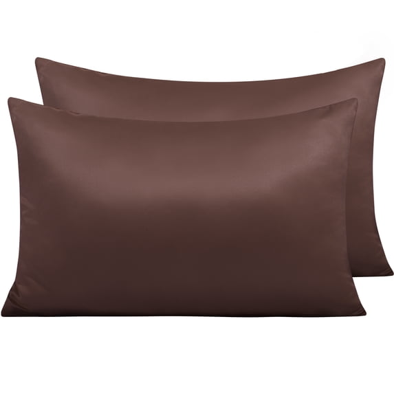 NTBAY 8 Pack Silk Satin Queen Pillowcases with Hidden Zipper, Super Soft Bed Pillow Cases for Hair and Skin, 20"x30", Dark Brown
