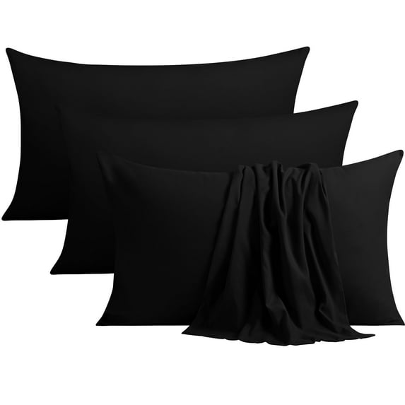 NTBAY Ultra Soft Double Brushed Microfiber Pillowcase Set, Hypoallergenic, Queen Size, Black, 4 Pack