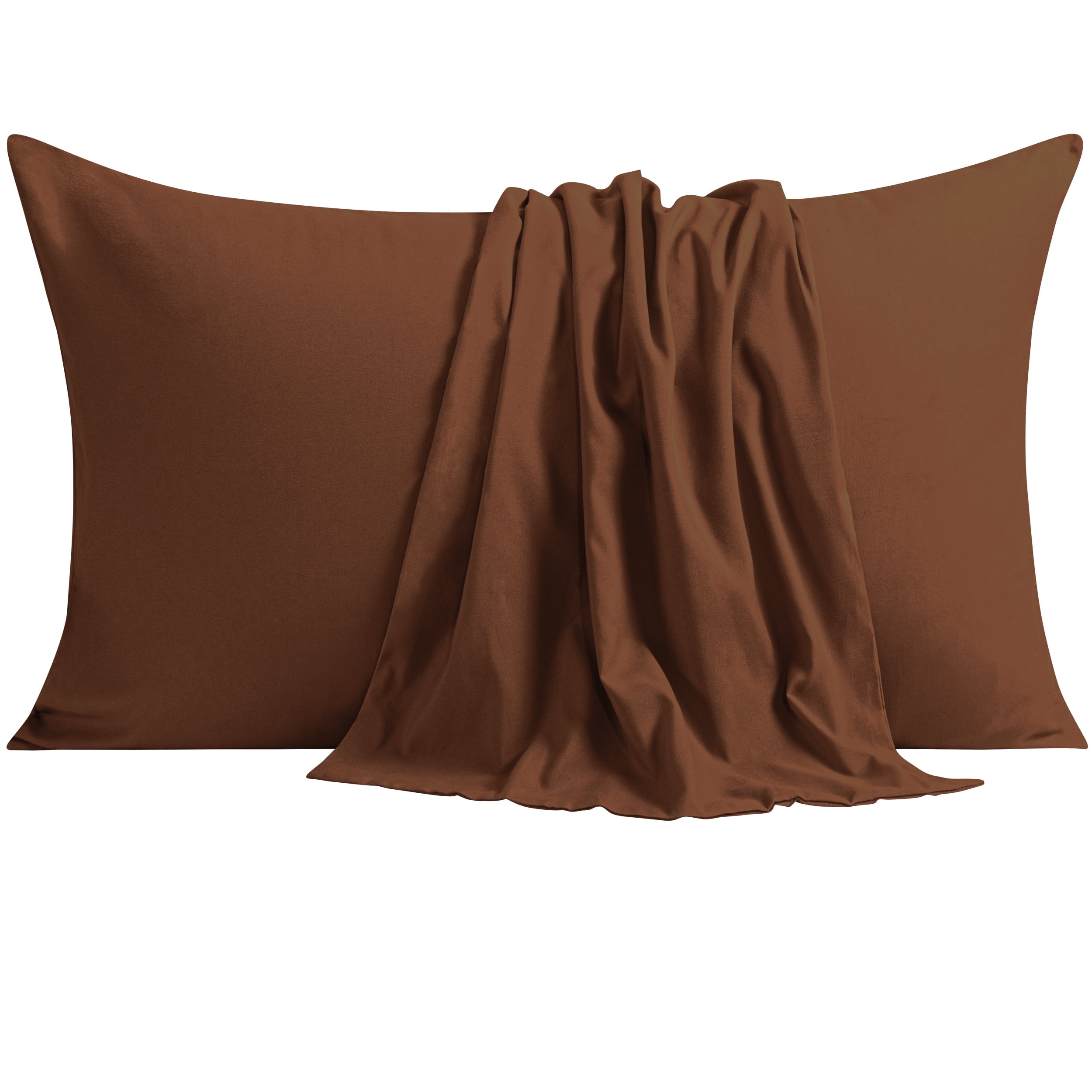 Standard Brown Brushed Microfiber Pillow Shams, 20x26 Inches, 2 Pack