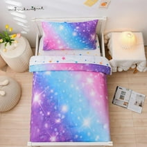 NTBED 4PCS Ombre Toddler Bedding Set Blue Purple Gradient Glitter Stars Comforter Sheet Sets for Baby Toddler Girls