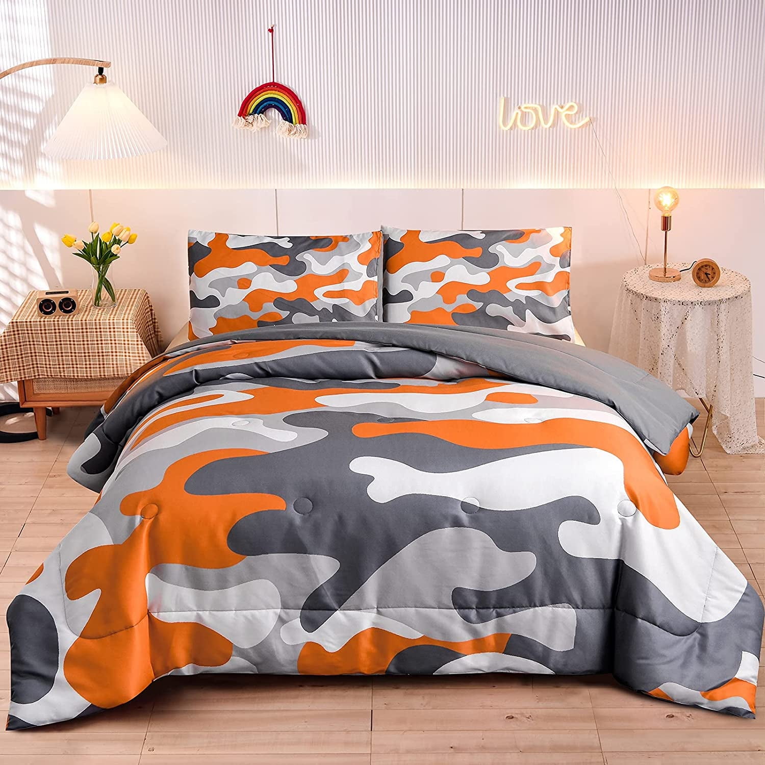 NTBED Kids Camo Full Size Comforter Set for Boys Girls Teens 3pcs Orange Army Camouflage Bedroom Decor Walmart
