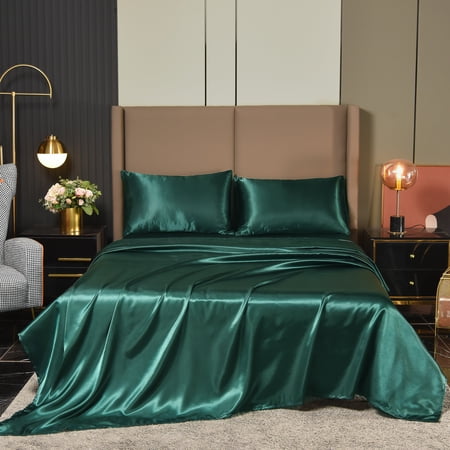 NTBED Blackish Green Satin Sheets Full Luxury Silky Bed Sheets 1800 Microfiber Sheet Set 4 Pcs