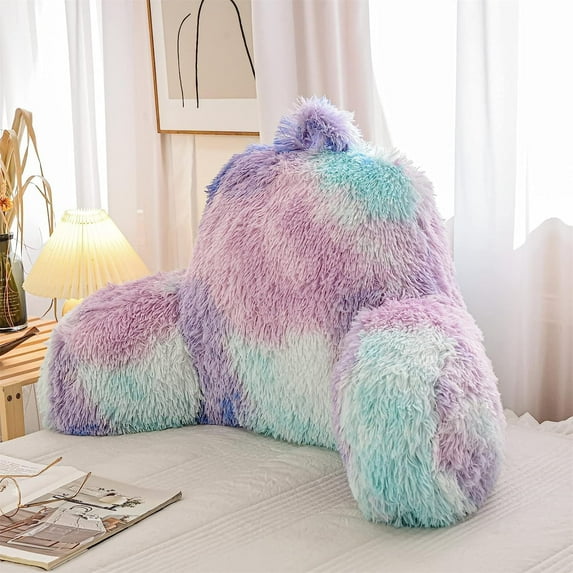 NTBED Blue Purple Reading Pillow Faux Fur Bedrest Backrest Pillow with Arms Back Support Standard