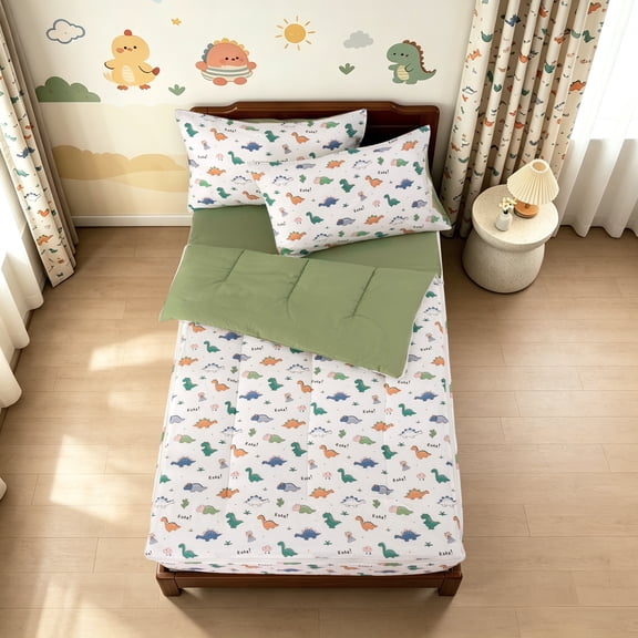 NTBED Dinosaur Zipper Bedding Sets Twin Colorful Dinosaur Plants Comforter Set with Fitted Sheet Pillow Covers