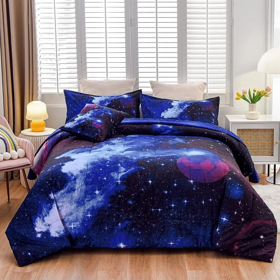 NTBED Galaxy Bedding Sets Outer Space Comforter Bed in a Bag 3D Printed Quilt for Children Boy Girl Teen Kids Full 6Pcs