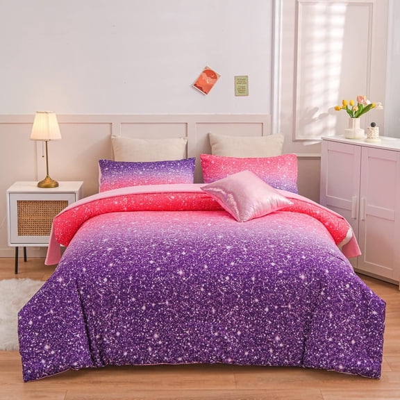 NTBED Galaxy Comforter Set Gradient Glitter Bedding Sets for Teens Boys Girls Kids Pink Purple Full 6pcs