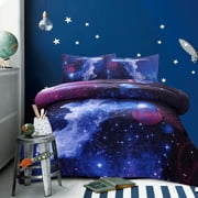 NTBED Galaxy Comforter Set Outer Space Bedding Sets 3D Printed Space Quilt Set Twin Size for Kids Blue