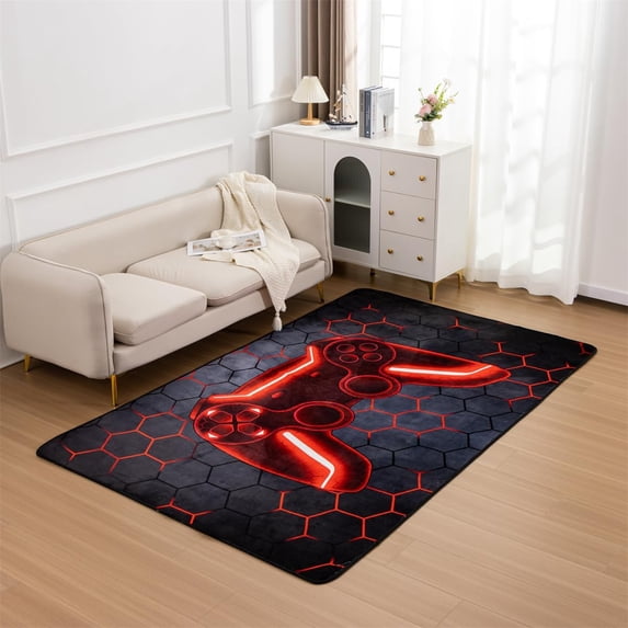 NTBED Game Console Area Rug for Bedroom Sofa Playroom Gaming Geometric Bedside Rugs Gamer Decorative Floor Mat Carpet (5x8 Feet, Red)