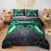 NTBED Game Console Comforter Set Kids 3D Gaming Geometric Lightweight Bedding Sets Green Queen