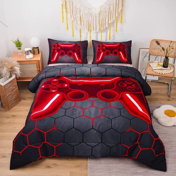 NTBED Game Console Comforter Set Kids 3D Gaming Geometric Lightweight Bedding Sets Red Twin