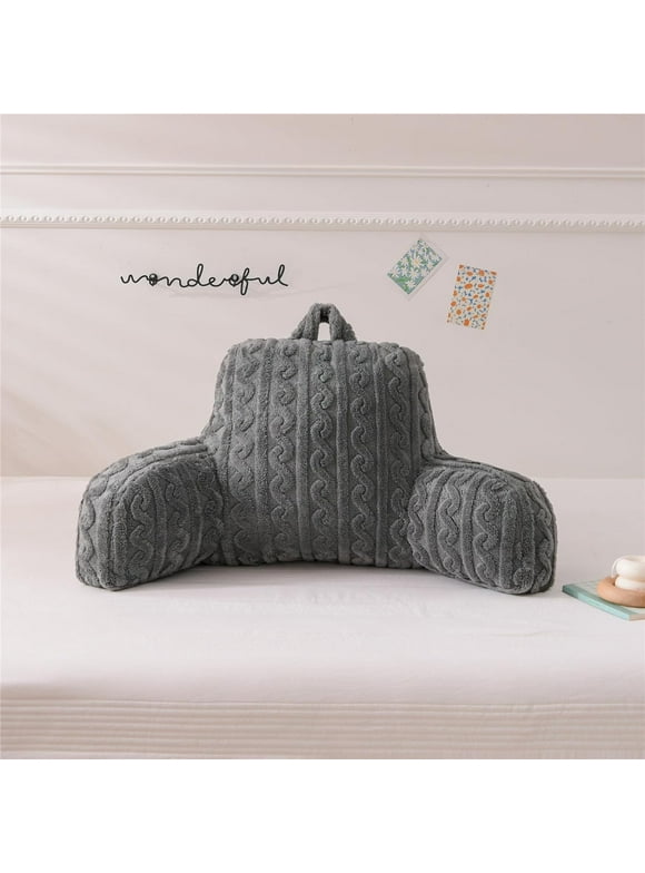 NTBED Gray Faux Fur Knit Chic Texture Reading Pillow Sherpa Backrest Pillow with Arms Back Support Standard
