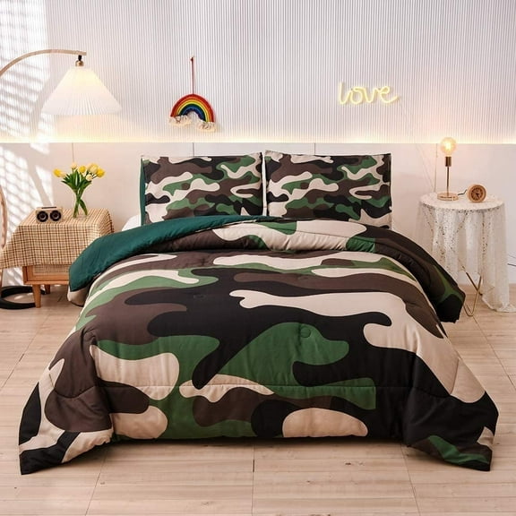 NTBED Green Camouflage Comforter Set Colorful Pattern Full Size Bedding Set for Kids Boys Teens Adults