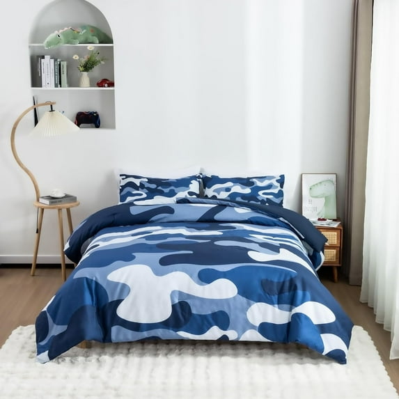 NTBED Navy Camouflage Bedding Set Colorful Queen Comforter Set for Kids Teens Bed in a Bag