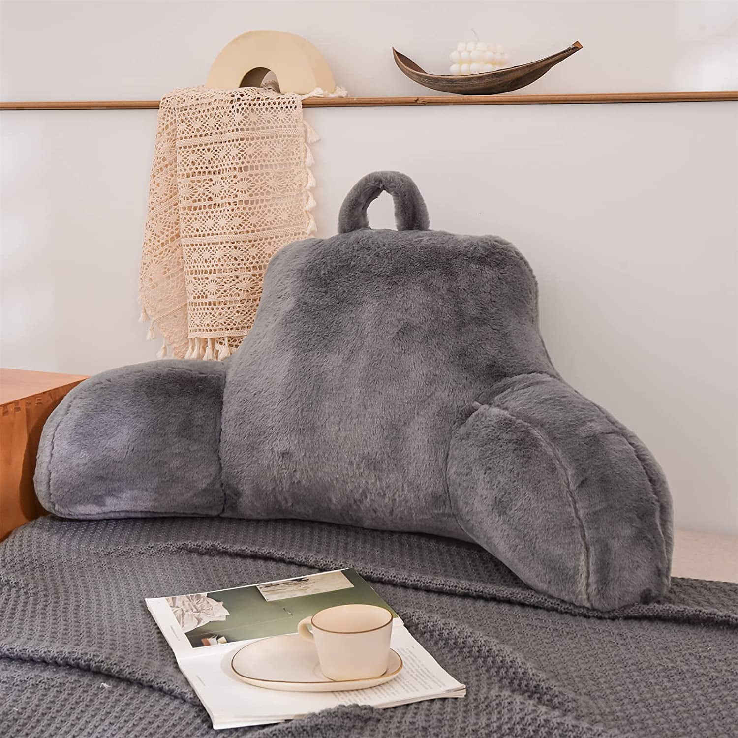 NTBED Reading Pillow Faux Fur Bed Wedge Standard Bedrest Backrest