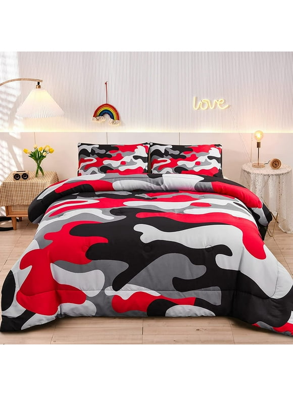 NTBED Red Camouflage Bedding Set Colorful Twin Comforter Set for Kids Teens Bed in a Bag