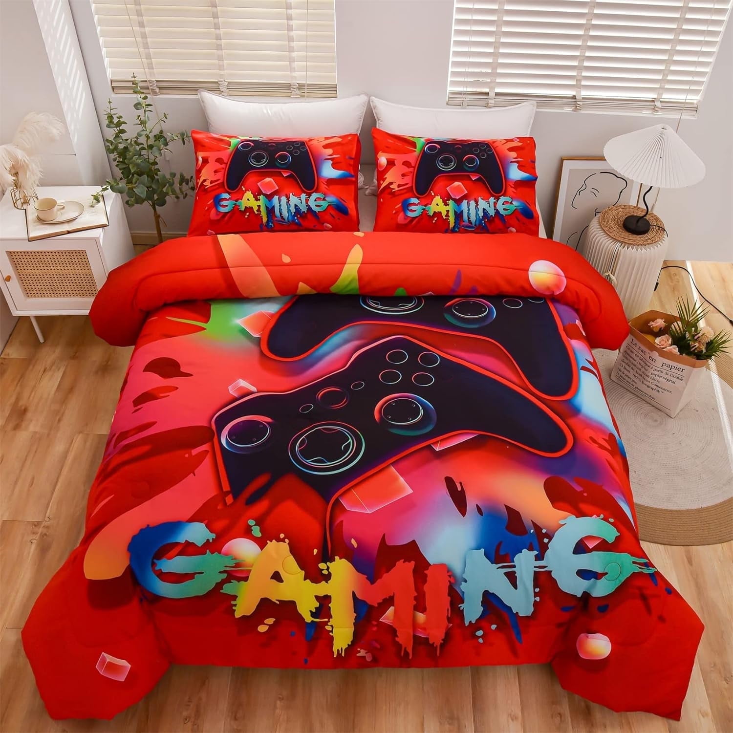 NTBED Red Twin Gaming Comforter Sets for Boys Kids Bedding Sets Colorful Games Console Gamer Quilt Set