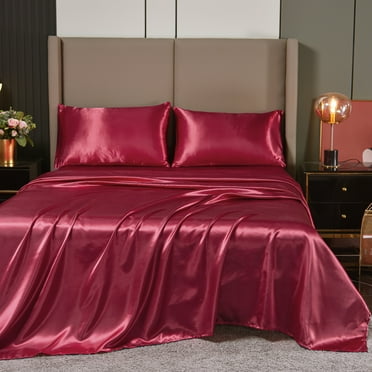 NTBED Satin Sheets Full Burgundy Luxury Silky Bed Sheets 1800 Microfiber Sheet Set 4 Pcs