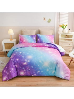 NTBED Space Star Glitter Comforter Set for Kids Girls Ombre Blue Purple Print Gradient Bedding Set Twin Size