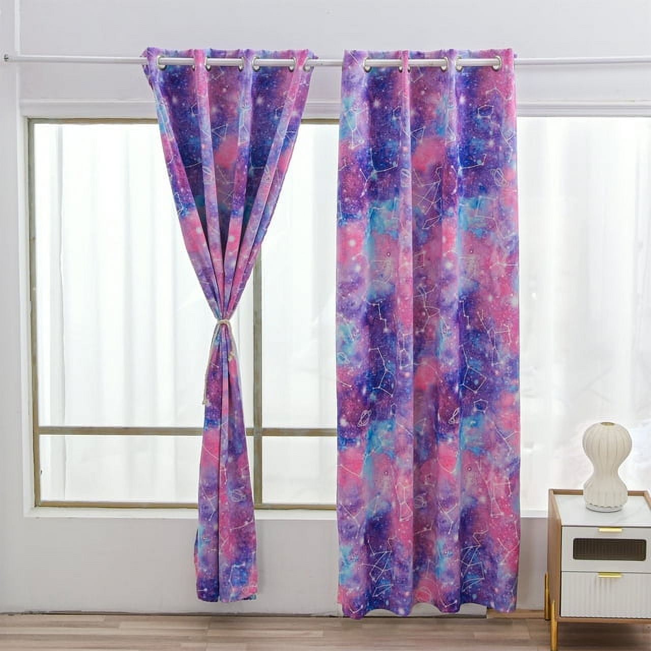 NTBED Tie Dye Purple Constellation Blackout Curtains Set of 2 Galaxy Ombre for Kids Girls Grommet Room Darkening Drapes 52 x 63 inch