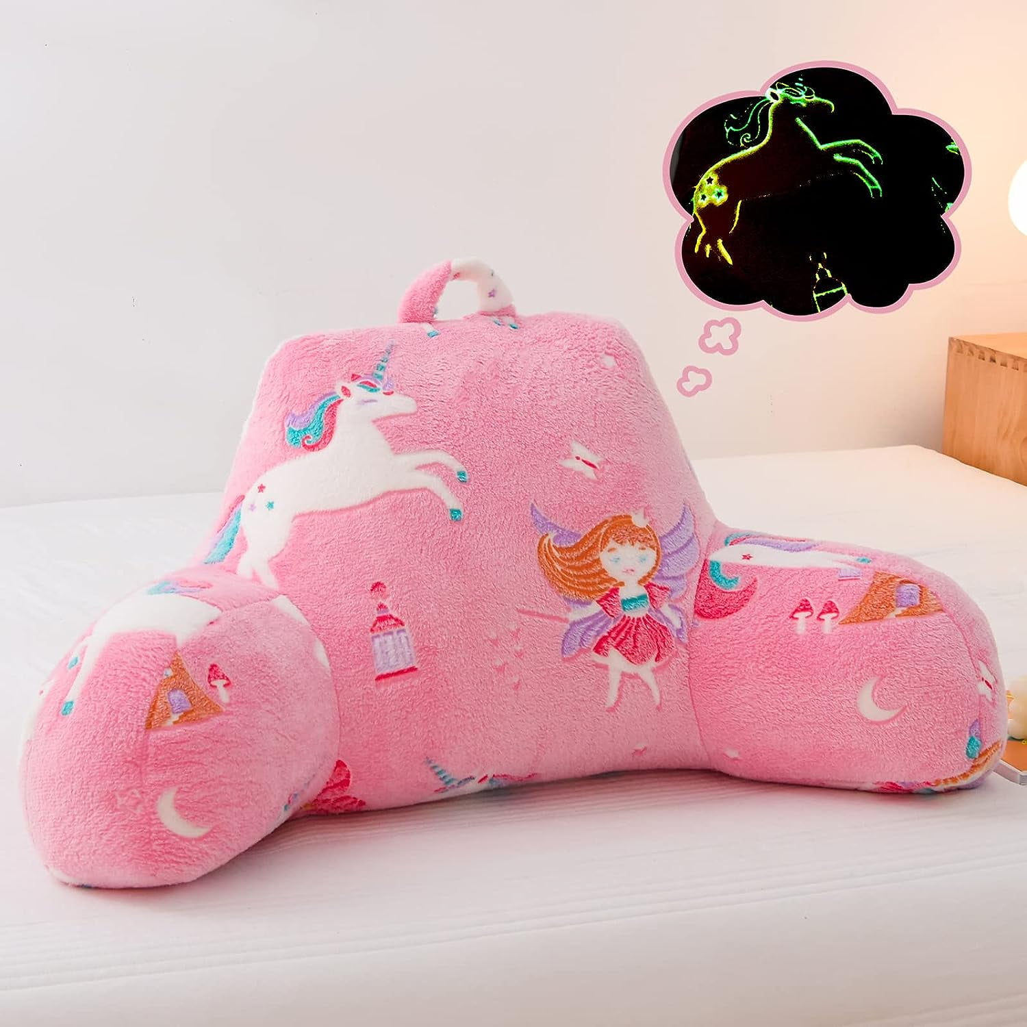 NTBED Unicorn Plush Reading Pillow Glow in The Dark Pink Bed Wedge