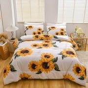 NTBED White Sunflowers Comforter Set Queen Yellow Floral Botanical 3-Pieces Microfiber Bedding Quilt