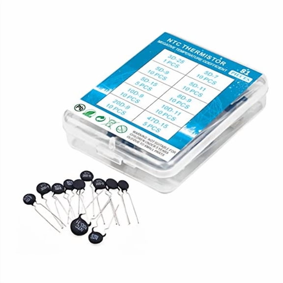 NTC Thermistor Resistors 10 Values 81 PCS Inrush Current Limiter Temperature Sensors Assorted Kit Assortment(3D-25,5D-7,5D-9,5D-11,5D-15,8D-9,10D-9,10D-11,20D-9,47D-15)$$Electronics Accessories