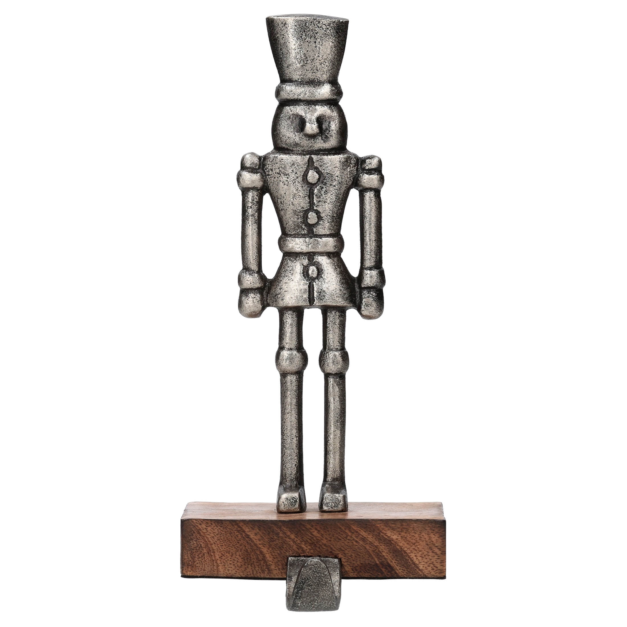 Small Metal Nutcracker Christmas Stocking Holder, Rustic Silver, 9", by Holiday Time
