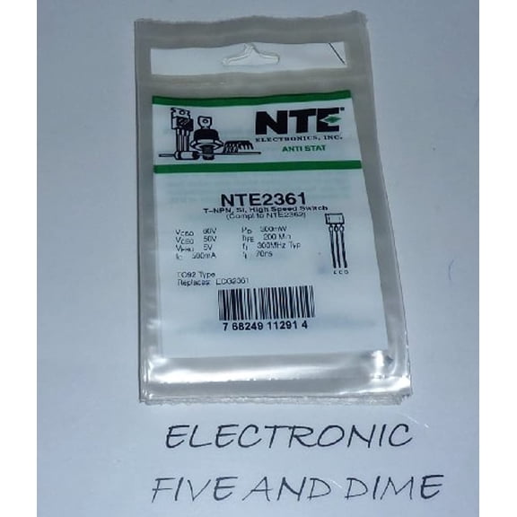 NTE Electronics NTE2361 TRANSISTOR NPN SILICON 60V IC=0.5A TO-92 TYPE CASE