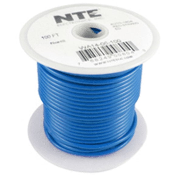NTE Electronics WA16-06-100 HOOK UP WIRE AUTO 16 GAUGE BLUE STRANDED 100'