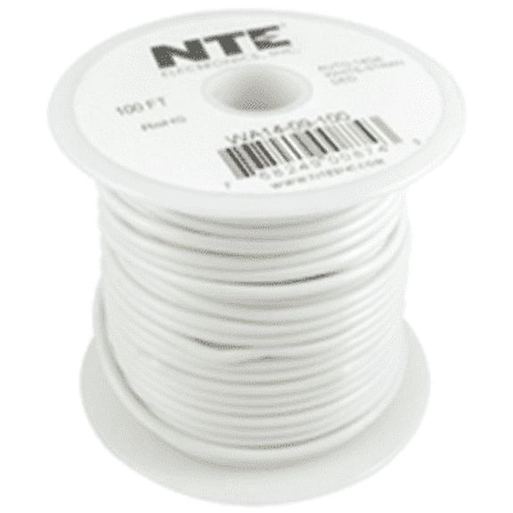 NTE Electronics WA16-09-100 HOOK UP WIRE AUTO 16 GAUGE WHITE STRANDED 100'