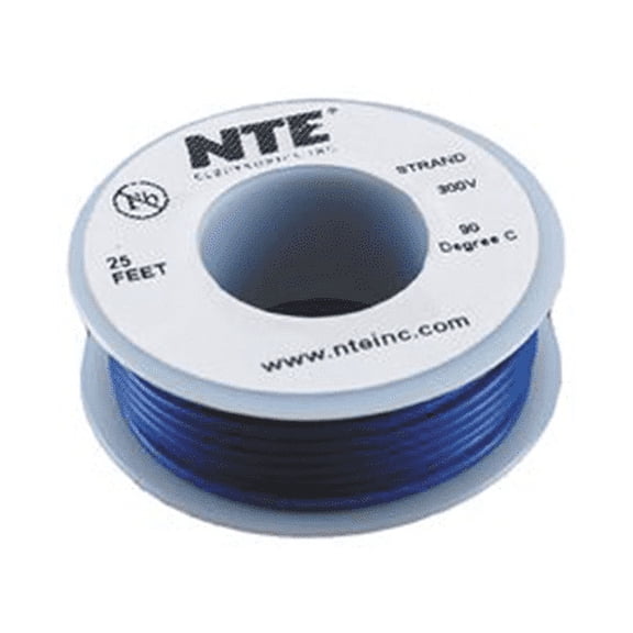 NTE Electronics WH16-06-25 Hook Up Wire 300V 16 Gauge Stranded 25' Blue