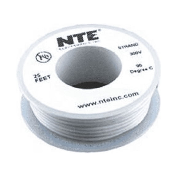 NTE Electronics WH16-09-25 Hook Up Wire 300V 16 Gauge Stranded 25' White