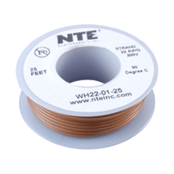 NTE Electronics WH22-01-25 Hook Up Wire 300V 22 Gauge Stranded 25' Brown