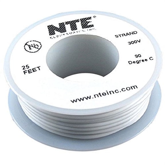 NTE Electronics WH24-09-25 Hook Up Wire, Stranded, Type 24 Gauge, 25' Length, White