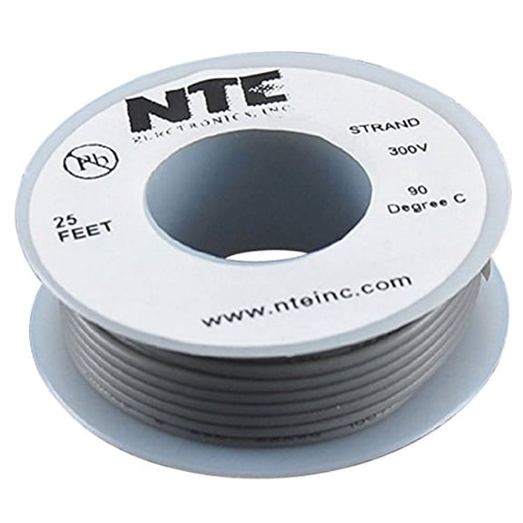 NTE Electronics WH26-08-25 Hook Up Wire, Stranded, Type 26 Gauge, 25' Length, 300V, Gray