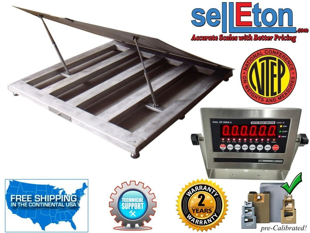 NTEP 48" x 48" 4' industrial Lift-Up Top Stainless Steel Washdown Floor Scales
