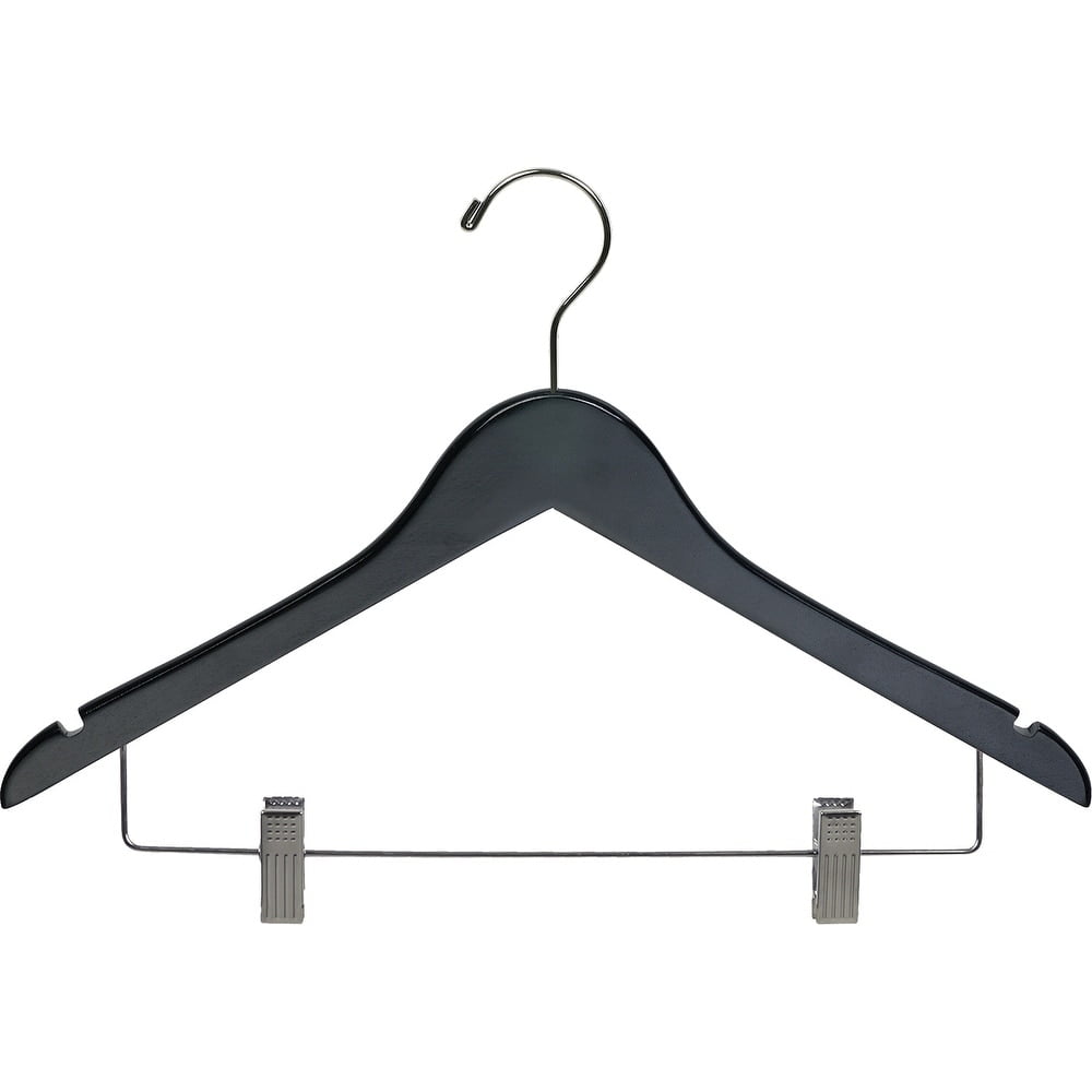 NTERNATIONAL HANGER, Rubber Coated Non-Slip Black Wood Combo Hanger for Tops or Bottoms, 50 Pack