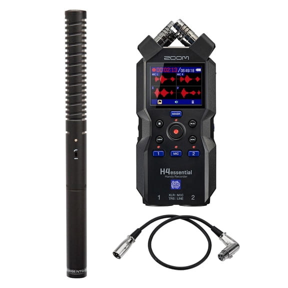 NTG2 Battery or Phantom Powered Condenser Shotgun Microphone - Bundle With Zoom H4n Pro 4-Channel Handy Recorder, Bespeco Right Angle XLR Cable, 1.5"