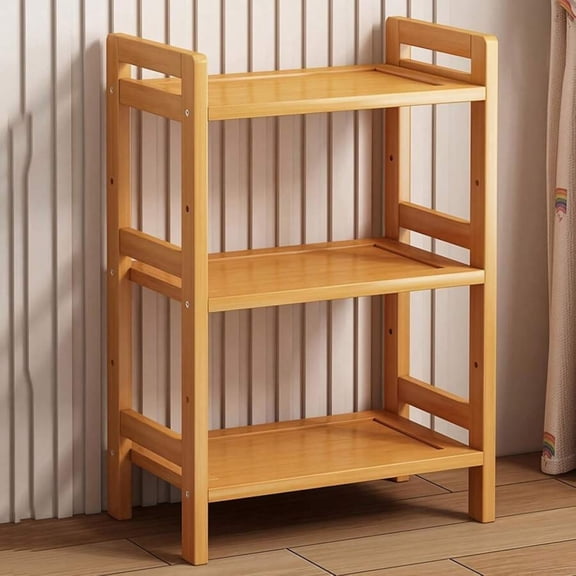 NTGFU 1-Pc 3-Tier 35cm Bamboo Standing Shelf[3-Tier Bamboo Storage Rack][Multi-Scene Organizer Shelf]for Living Room/Kitchen/Bathroom, Natural