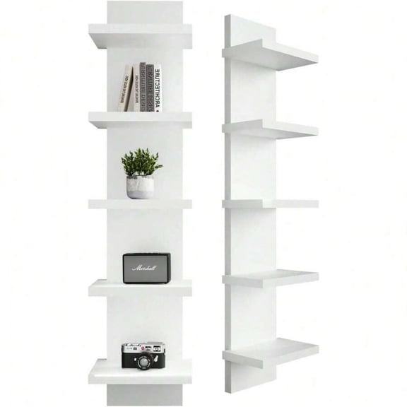 NTGFU 1 Pcs 5 Tier Wall Shelf Unit,White Vertical Floating Shelf-Narrow Decorative Wall Mount Modern Wall Decor Shelves for Bedrooms, Living Rooms 5.1"