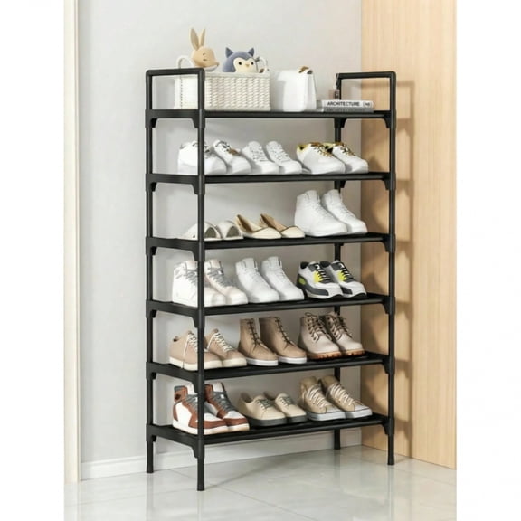 NTGFU 1 Piece Simple Black Metal Shoe Rack, Approximately 23 Inches Wide, Improves Space, Simple and Dust-Proof, Stable, Fashionable, Easy To Disassemble,6 Layers