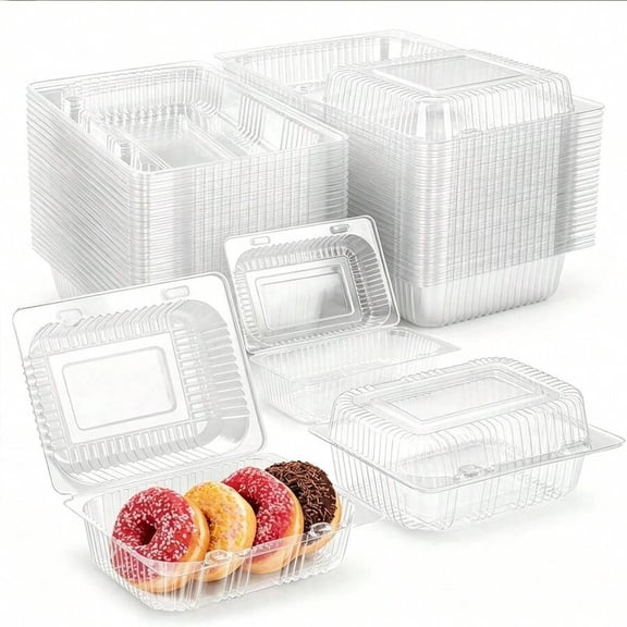 NTGFU 100pc Transparent Plastic Bread Container, Hinged With Lid Food Container, Suitable For Sandwich Containers, Pastries, Fruits, Salads, Desserts, Cooked Foods, Cakes