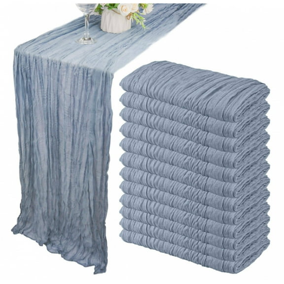 NTGFU 12 Pack 10Ft Cheesecloth Table Runner 35x120 Inch - Boho Gauze Rustic Romantic Decor for Wedding, Bridal Shower, Birthday Party (Dusty Blue)