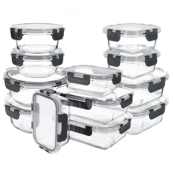 NTGFU 12 Pcs Grey Glass Food Storage Containers with Lids Set,Leak-Proof Meal Prep Containers with Lids for Storing Food, Suitable for Office Workers and Student Party Members
