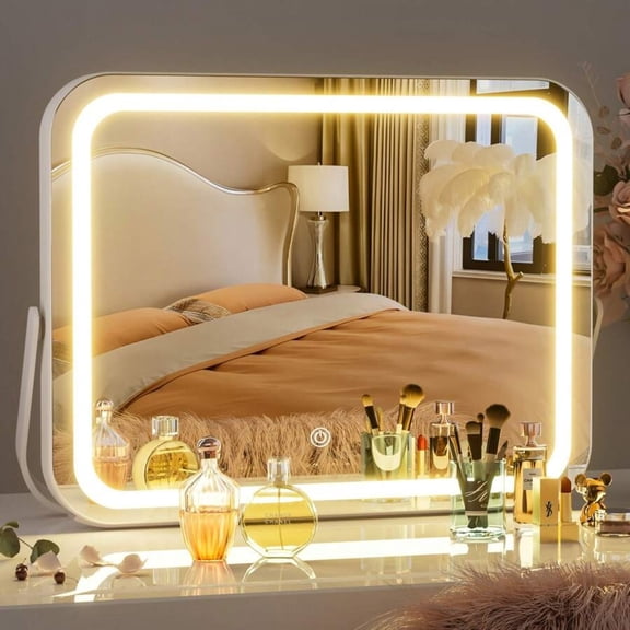 NTGFU 14" X 11" Vanity Mirror with Lights, LED Makeup Mirror, 3 Modes Light,Table Mirror with Stand Aluminum Thin Frame for Living Room, Home Home Bathroom Decor Summer Makeup Organizer