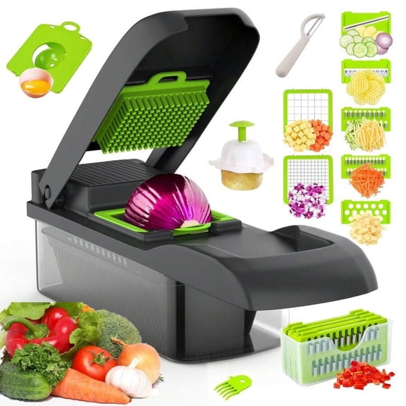 NTGFU 16-In-1 Multi-Purpose Vegetable/Onion Chopper with 8 Blades Vegetable Chopper Food Chopper Vegetable Slicer Dicer Carrot and Garlic Chopper with Container, Kitchen Tool Set, Holiday Gift